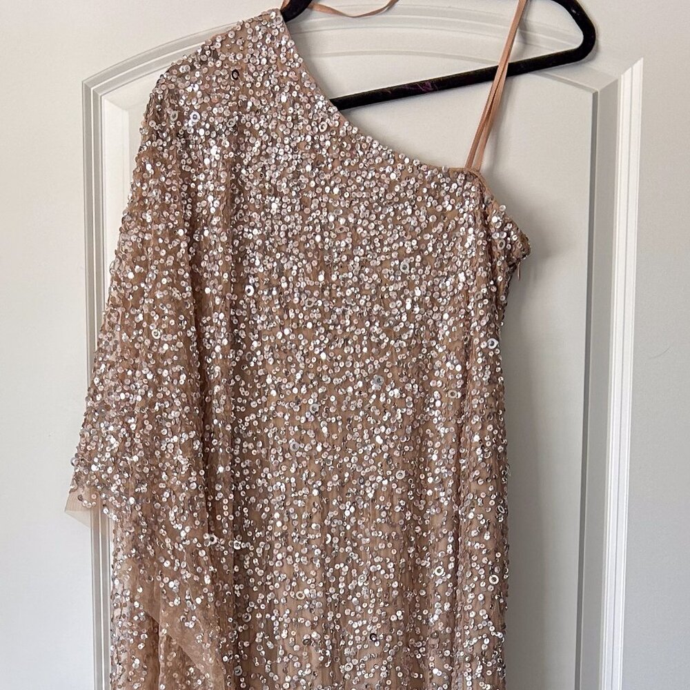Adrianna Papell Champagne Gold Beige Cream Formal Gown Size 2